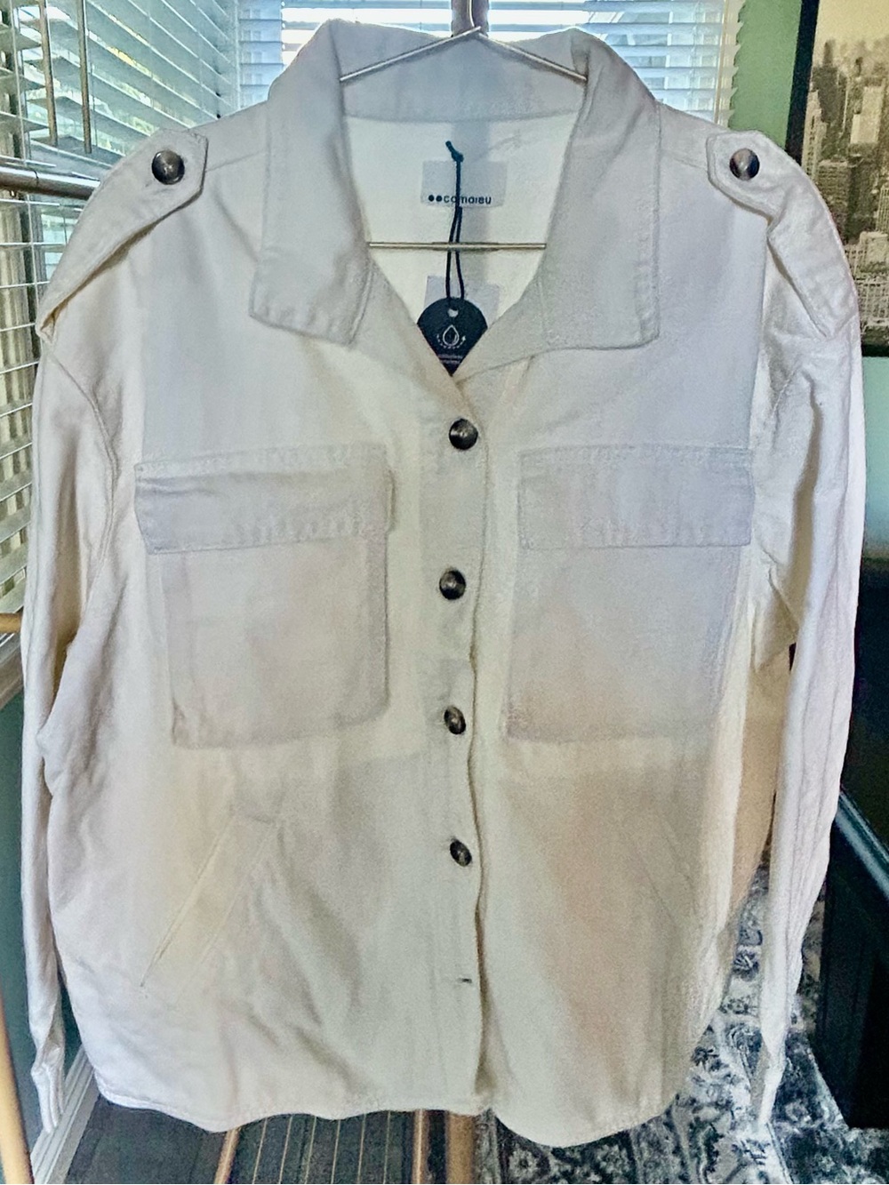Cameiau NWT Linen-Blend Utility Shirt Jacket - Cream size XL